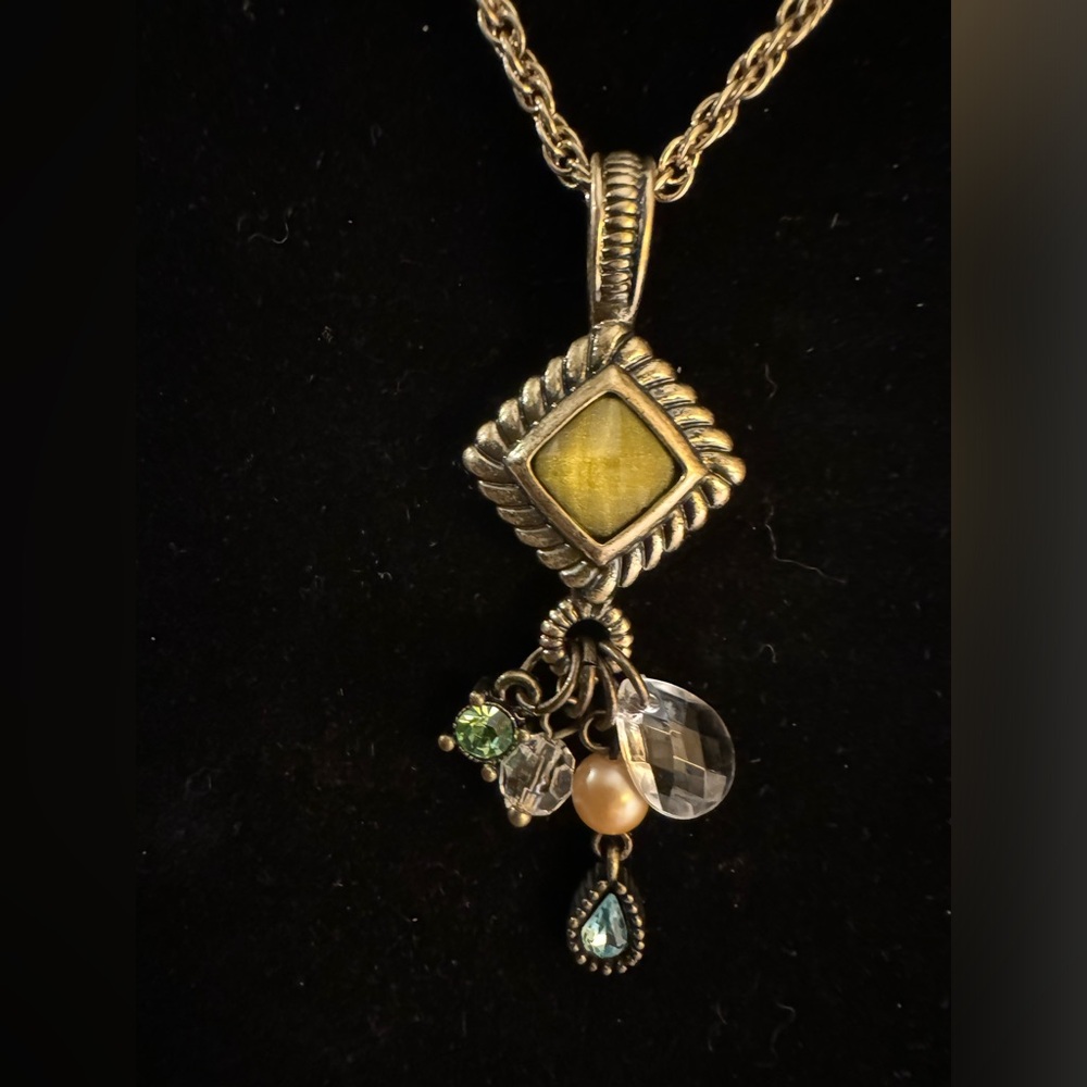 Lia Sophia Meltaway Faux Pearls, Clear, Blue, Green Cut Crystal Gold Necklace